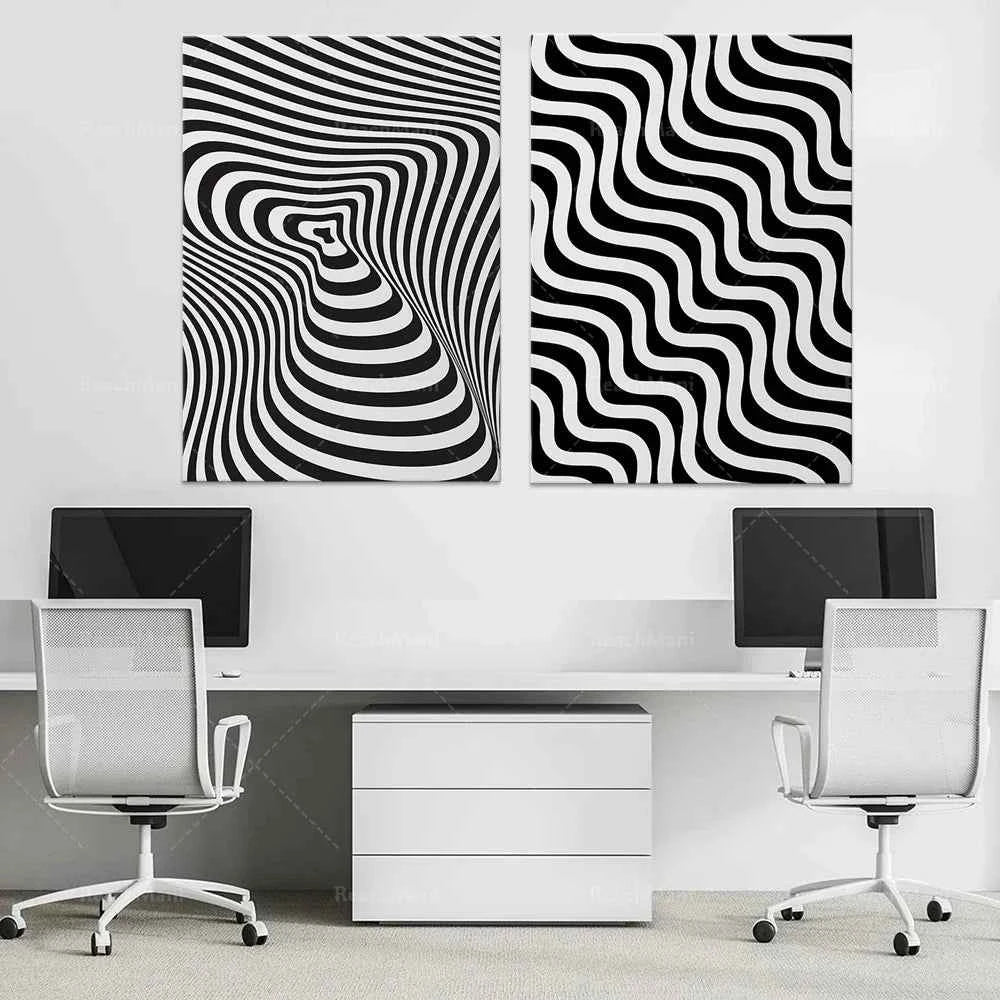 Optical Illusion Wall Art Poster | Black and White Op Art Effect | Modern, Simple, Unique, Eclectic Vertical Black and White Op