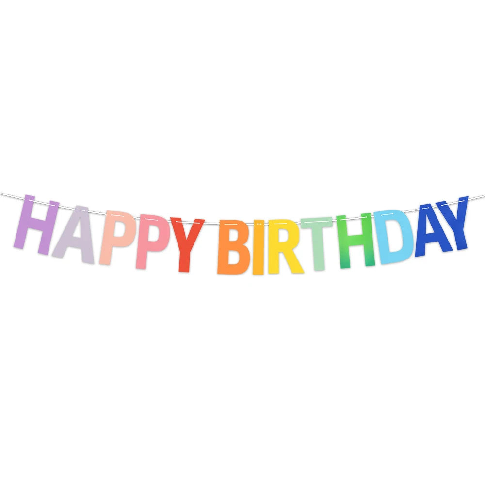 Rainbow Color Happy Birthday Banner Paper Garland Kids 1st Birthday Party Hanging Flags Decoration Rainbow Theme Party Supplies