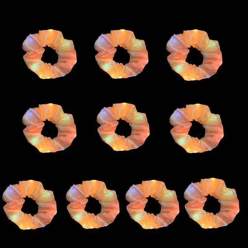 100pcs LED Scrunchies Girl Luminous Flashing Hair Scrunchy Light Up Hairbands Party Favors Glow In The Dark Supplies