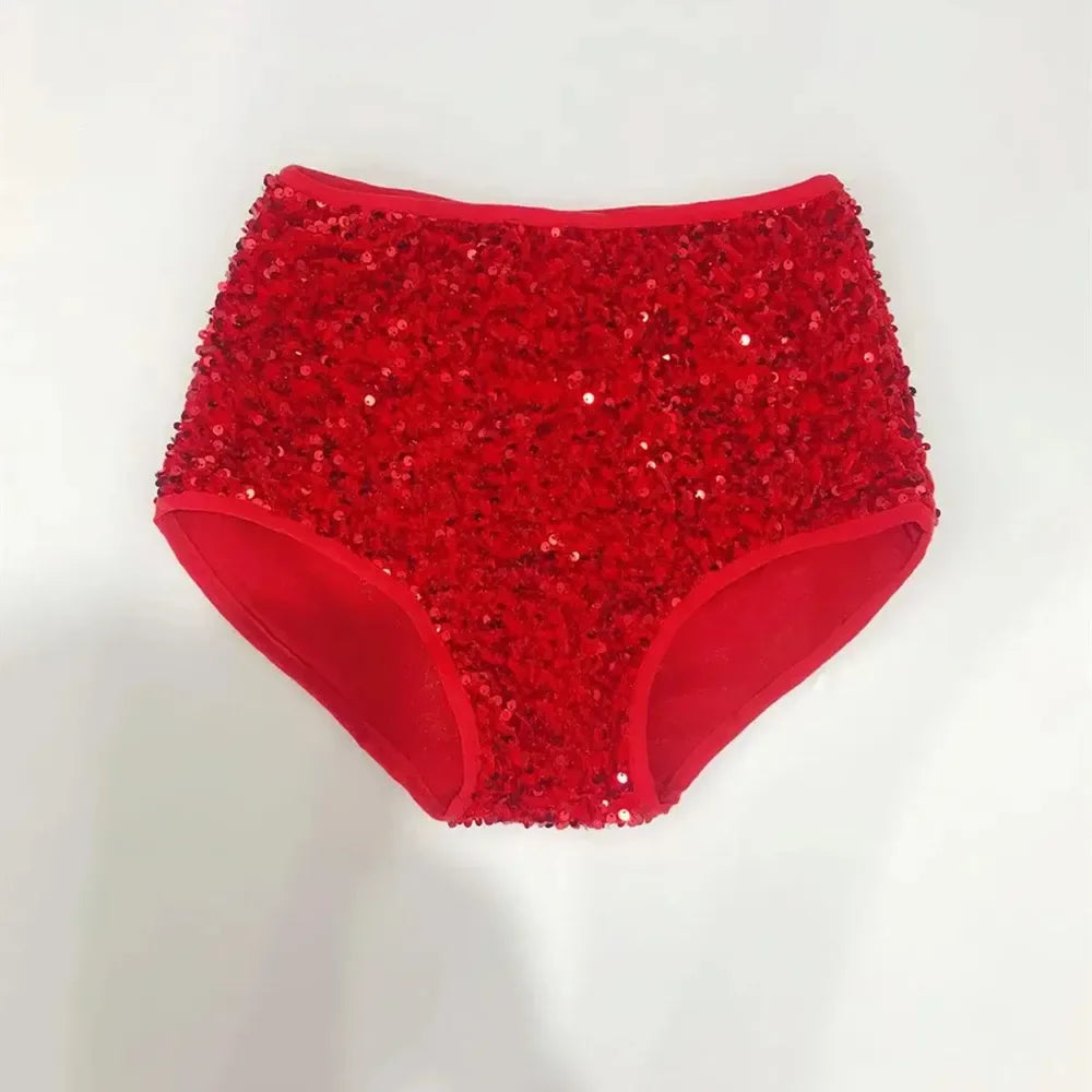 High-Waist Sequined Disco Briefs & Stage Performance Hot Pants