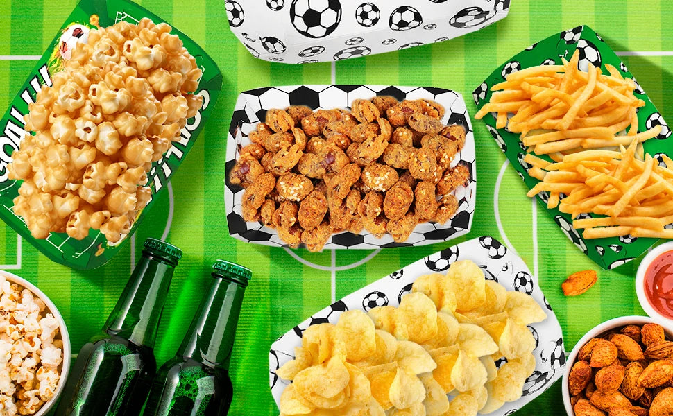36 Pcs Soccer Party Favors Large Soccer Plates Paper Trays Serving Tray Soccer Party Nachos Food Boats Disposable Soccer Bowls - Big Tim's Magic Emporium