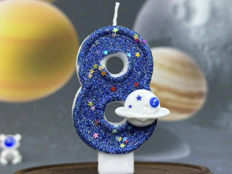 Boys Birthday Number Candle Cake Topper Blue Planetary Universe Children Baby Party One Year Old Dessert Decor Baking Supplies