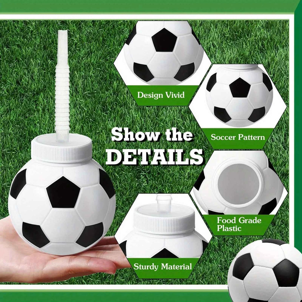 12pcs 10 Oz Reusable Soccer Ball Cups with Straws Lids - Birthday Beach Party Supplies