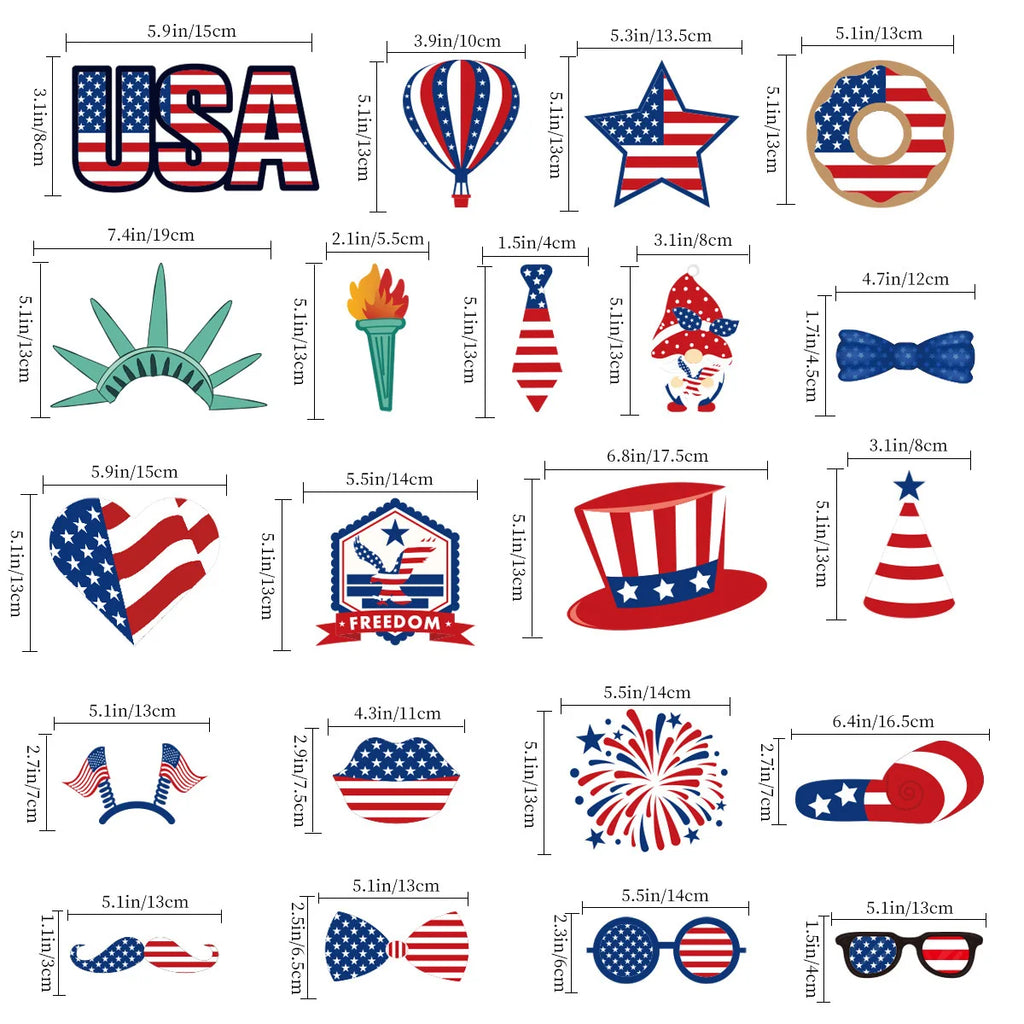Patriotic Party Favors Set, 4th of July USA Decorations Shutter Shades Glasses, Flag Hat Photobooth Prop