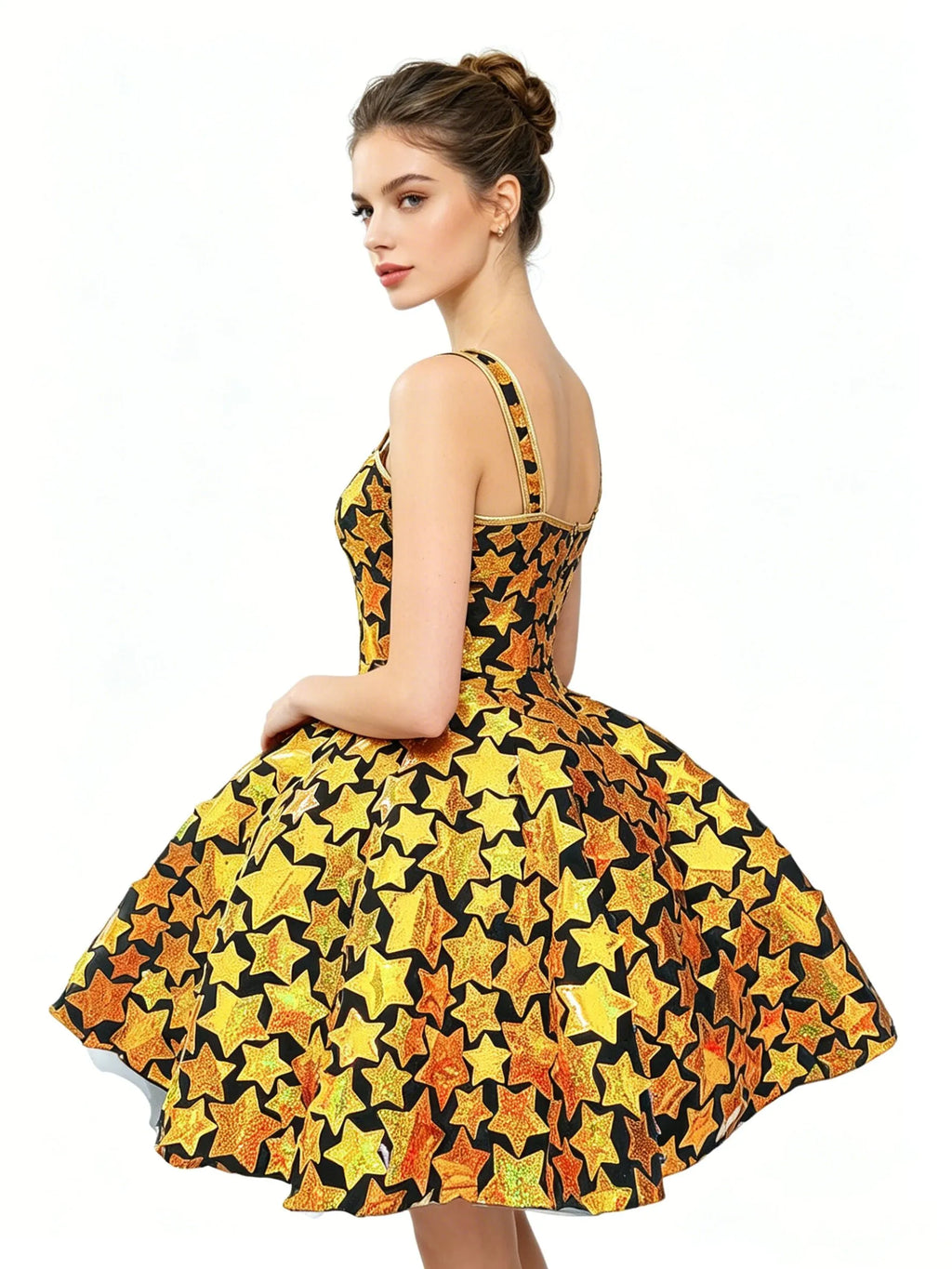 Gold & Silver Sequin Flared Mini Showgirl Dress – Glamour Stage & Performance Skater Costume