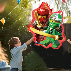 4 Pcs Ninja Party Pinata Bundle-Large Ninja Piñata Blindfold&Pinata Stick etc Ninja Birthday Party Supplies for Boys/Girls