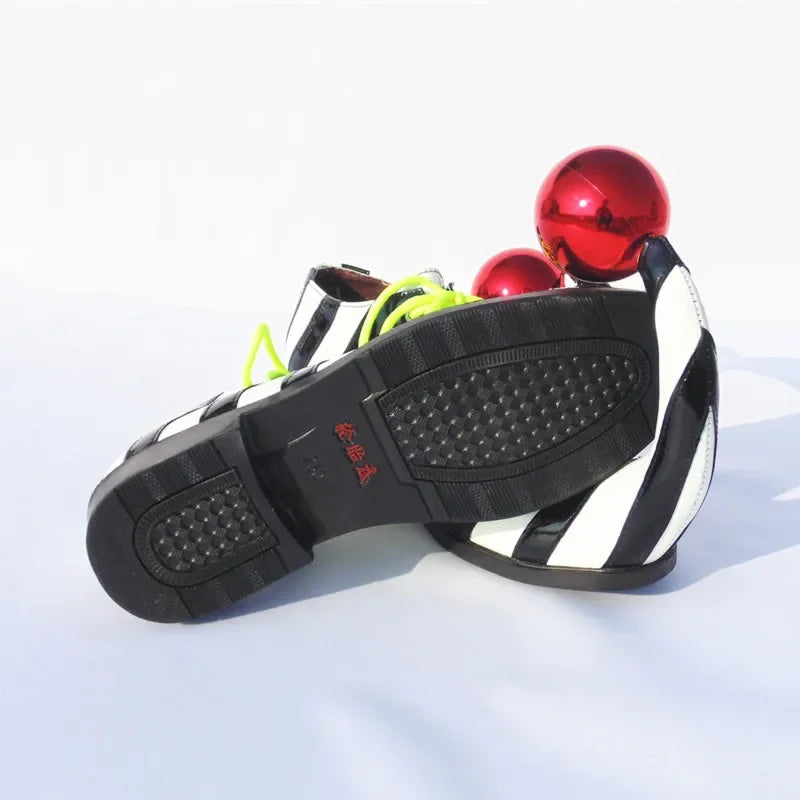 Adults Halloween Clown Cosplay Shoes Funny Circus Club Clown Performance Stripe Clown Shoes With Red Ball Carnival Cosplay Shoes - Big Tim's Magic Emporium