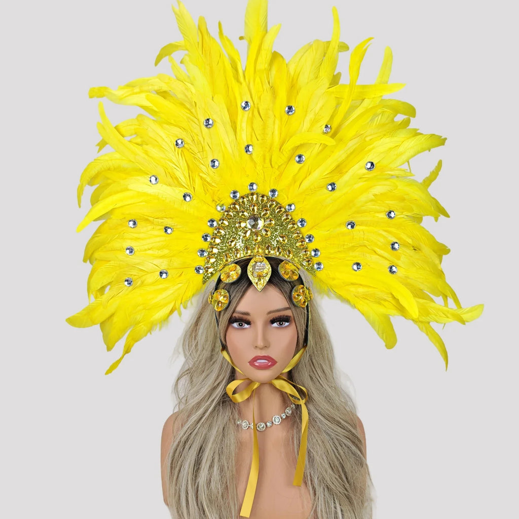 Caribbean Carnival Graduation Ball Feather Headdress & Stage Hair Accessory