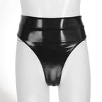 High-Waist Patent Leather Wet-Look Briefs with Adjustable Back Buckle Belt