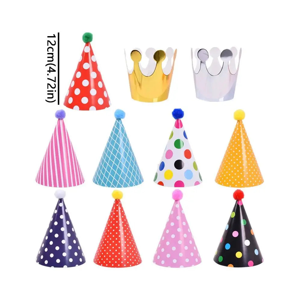 Polka Dot Birthday Party Hats Colorful Paper Party Cone Hats with Pom Poms DIY Handmade Birthday Crown Hat Birthday Photo Props - Big Tim's Magic Emporium