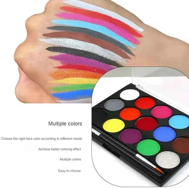 15 Colors Face Painting Palette Body Makeup Non Toxic Water Based Paint With Brush For Christmas Halloween Party Body Graffiti