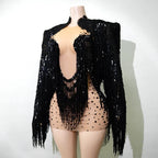 Rhinestone Tassel Fringe Jacket And Dress Costume Set