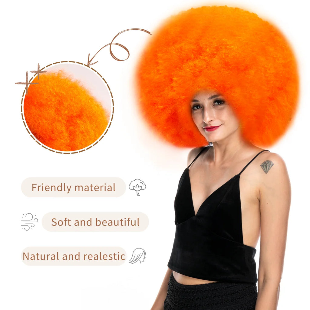 Afro Clown Cosplay Wigs for Women Black Cap Big Top Football Fans Wigs Halloween Adults Unisex Synthetic Hair Black Men Curly - Big Tim's Magic Emporium