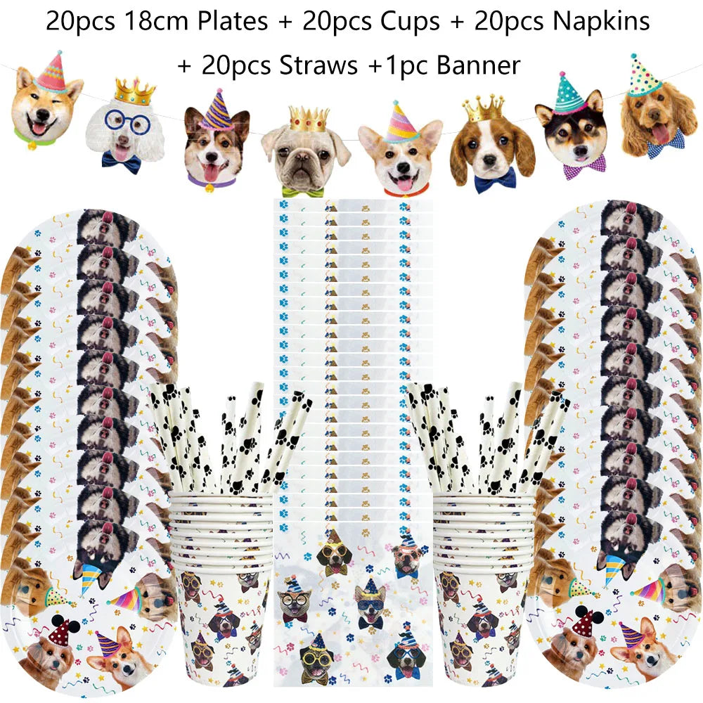 Dog Party Decoration Pet Party Tableware Plate Cup Napkin Tablecloth Birthday Party Banner - Big Tim's Magic Emporium