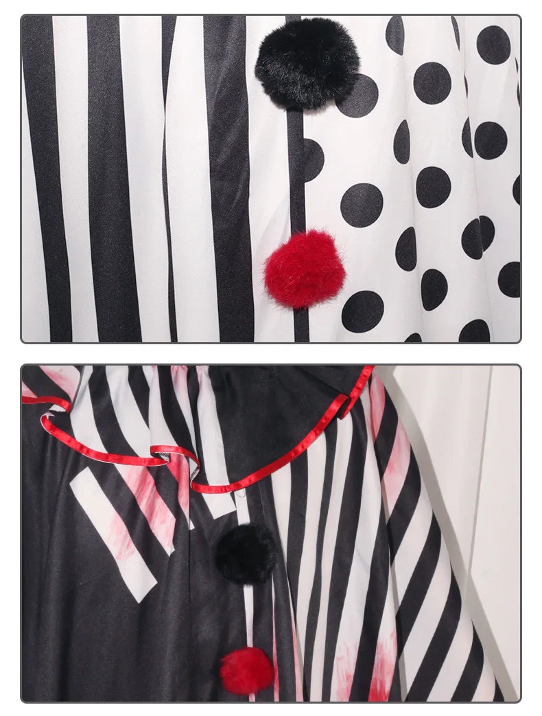 Horror Clown Cos Costume Halloween Women's Black and White Cloak Masquerade Adult Cosplay Role-playing Costume - Big Tim's Magic Emporium