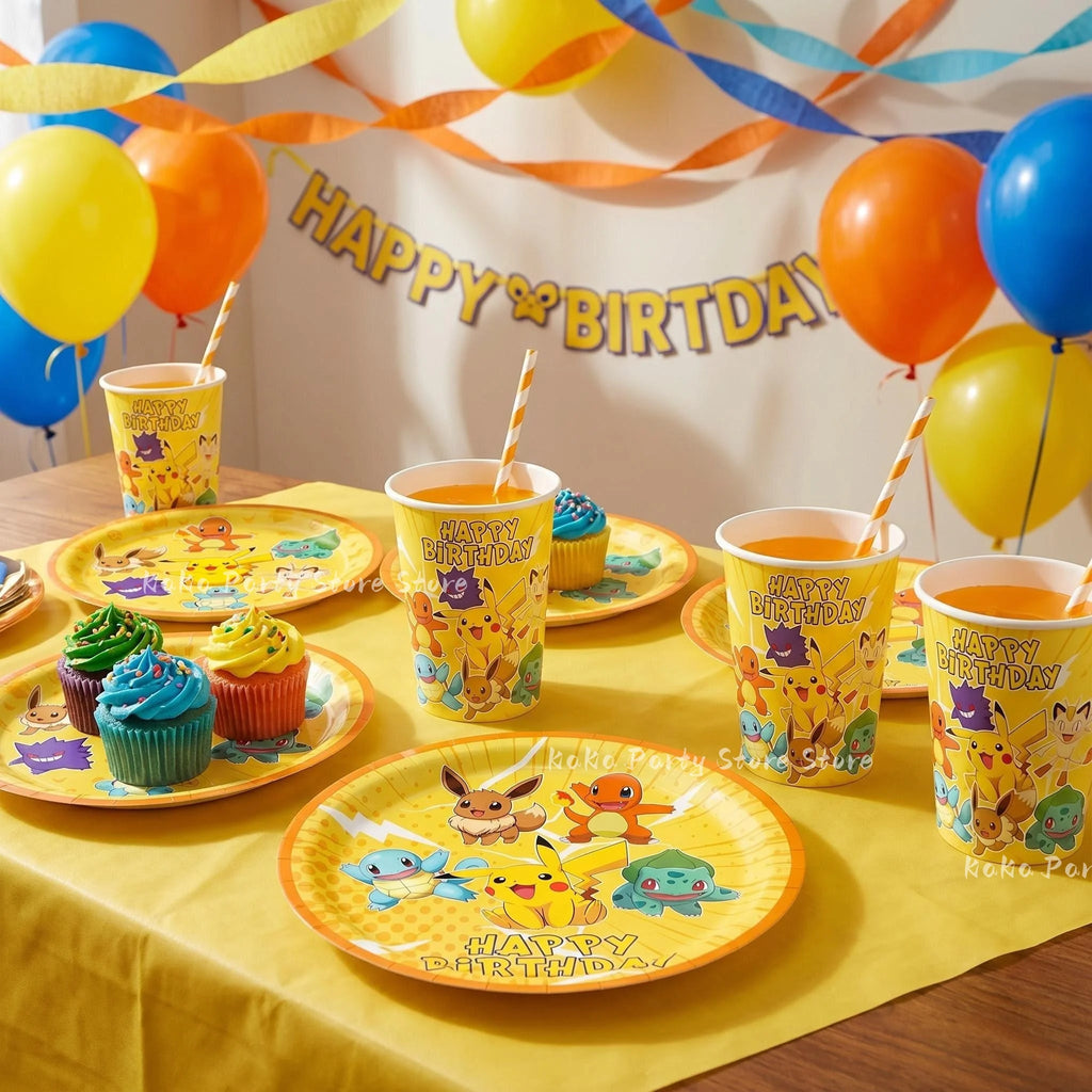 30people Pokemon Party Birthday Decoration Set Pokemon Party Plates and Cup Pikachu Paper Cup Pikachu Party Favours Supplies - Big Tim's Magic Emporium