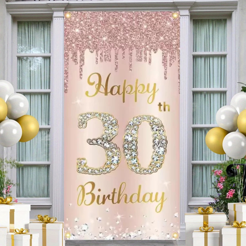18th 30th 40th Pink Shine Brightly Happy Birthday Party Decoration Background Sweet Rose Pink Backdrop Photo Studio Banner Props
