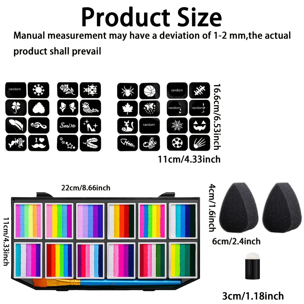 75-Color Face and Body Paint Palette + 32 Stencils, Bright and Long-Lasting Colors, Suitable for Festival Party Face Makeup, Bod