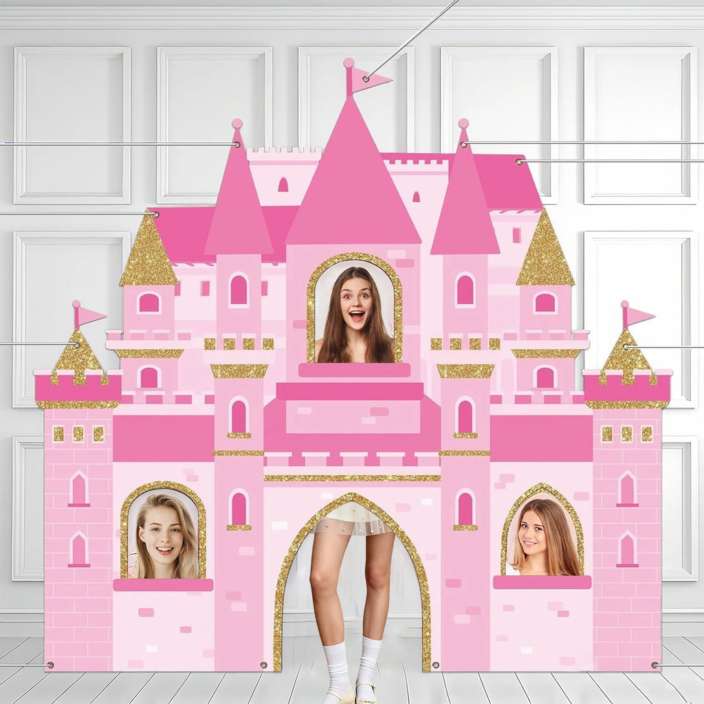 Pink Castle Party Photo Booth Props Princess Photograph Backdrop Pink Royal Castle Birthday Party Supplies Princess Themed Decor - Big Tim's Magic Emporium