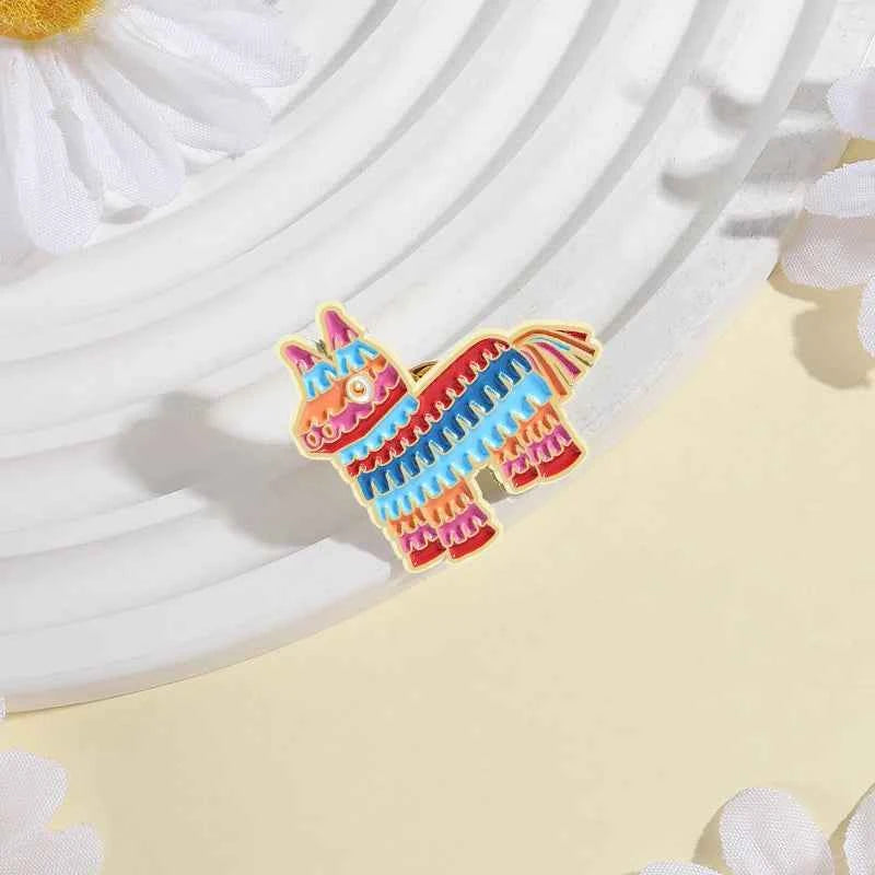 Creative Donkey Pinata Brooch Enamel Pins Funny Mexican Pinata Rainbow Donkey Brooches Backpack Lapel Badge Jewelry Gift Friends