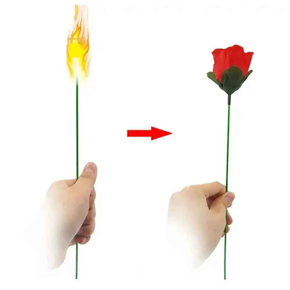Romantic Fire Rose Magic Trick Prop Torch to Rose Magic Gimmick Stage Performance Magic Toy Valentine Day Proposal Magic Props
