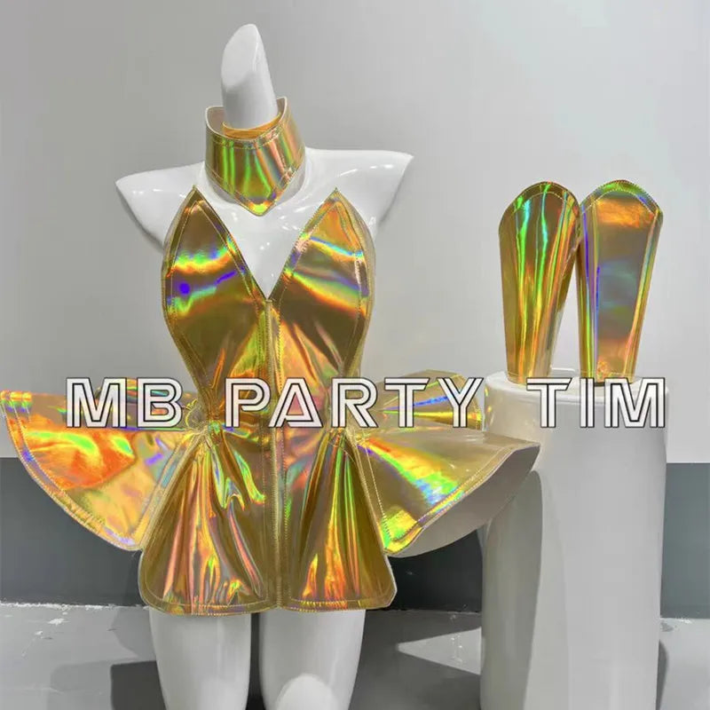 Laser Stage Costume Nightclub DJ Singer Future Technology Performance Clothes Leather Irregular Bodysuit Dress Show Rave Outfits