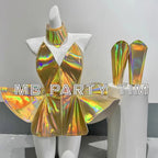 Laser Stage Costume Nightclub DJ Singer Future Technology Performance Clothes Leather Irregular Bodysuit Dress Show Rave Outfits