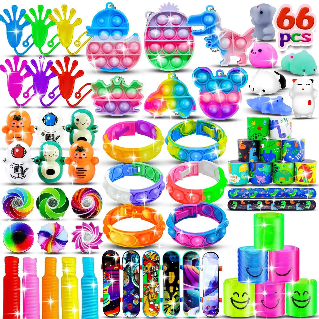 117/124Pc Kids Birthday Party Popular Pinata Stuffed Toy Finger Skateboard Tumbler Fidget Toys Carnival Prize Pinata Filler Gift