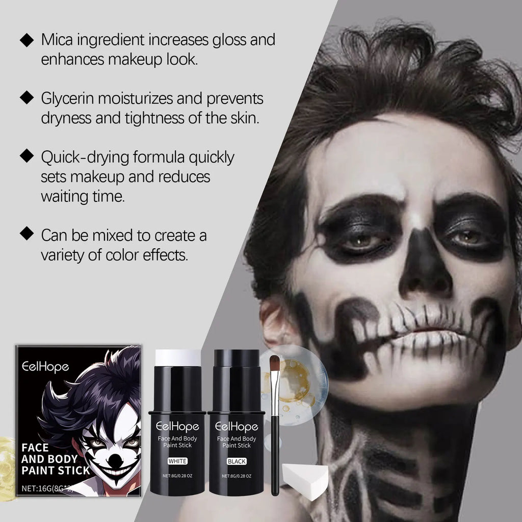 Halloween Face Painting Kit Black White Body Paint Set DIY Cosplay Foundation Clown Colorful Lasting Waterproof Festive Makeup