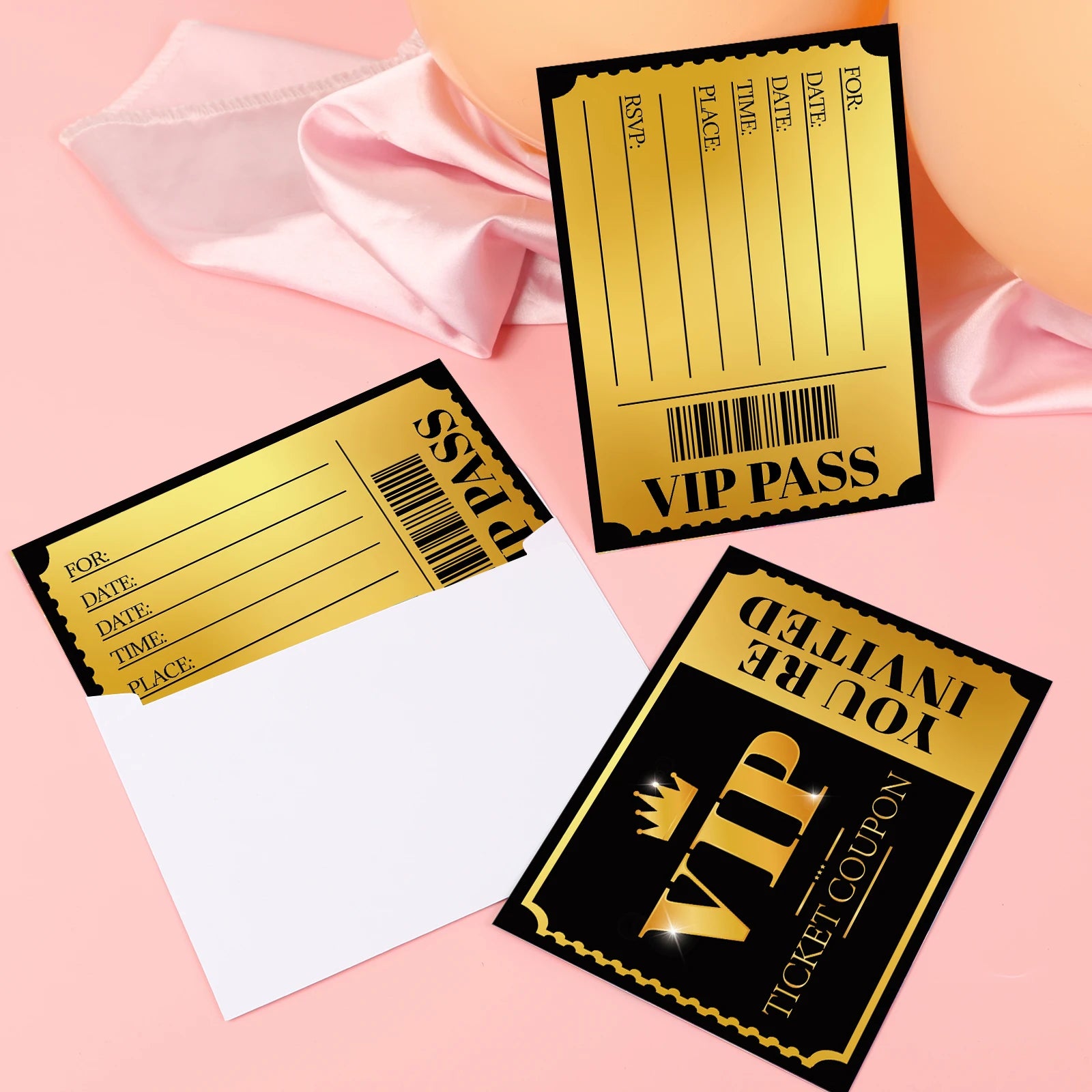 20 VIP party invitations, double-sided gold and silver, themed birthday celebration invitation cards, paper tickets for various - Big Tim's Magic Emporium