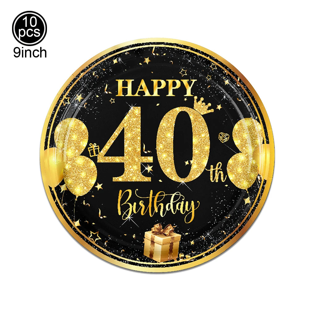 40th Birthday Party Gold Black Birthday Number Paper Box Banner Balloons Birthday Party 40 Year Old Birthday Party Decoration