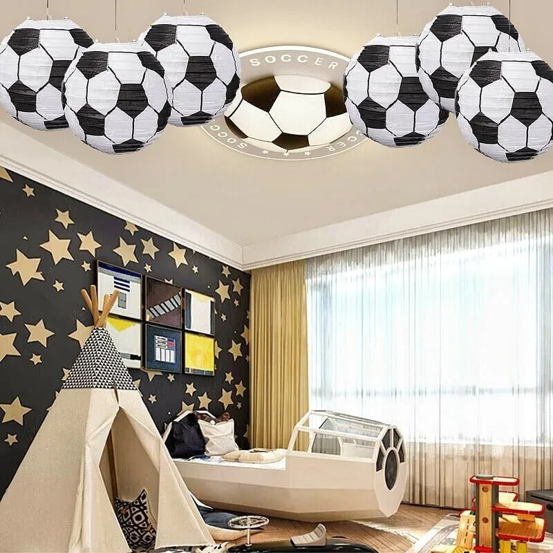 Soccer Party Paper Lanterns ,Iron Frame, Perfect for Sports Themed Birthday Decorations and Table Centerpieces, Halloween Decor - Big Tim's Magic Emporium