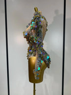 Iridescent Mermaid Scale Sequin & Rhinestone Illusion Bodysuit Stage Costume