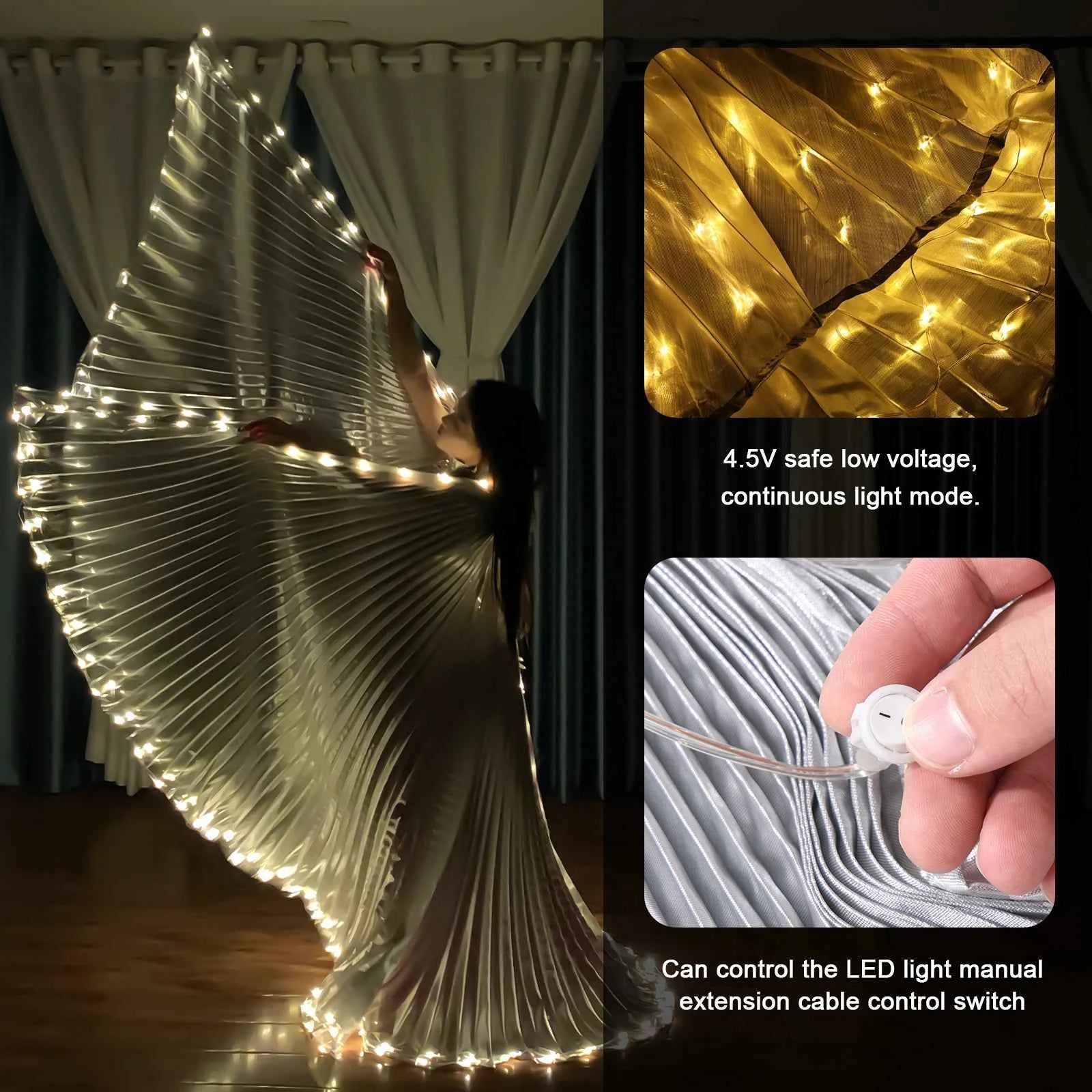 LED Luminescent Cloak Adult Dancers Luminous Butterfly Wing Stage Performance Belly Dancing Party Photo Prop Telescopic Sticks