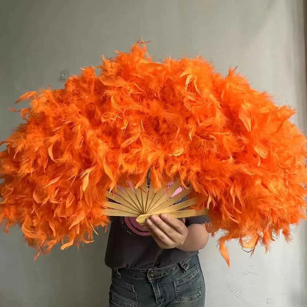 70*40cm Large Pink Feather Fan Stage Performance Dance Fan Photography Props Lolita Feather Folding Fan Wedding Party Decoration