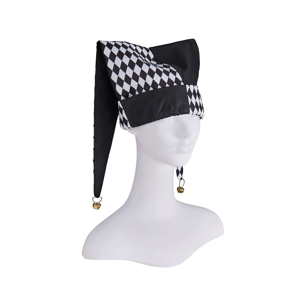 Jester Costume Hat Women Harlequin Jester Halloween Party Fancy Chessboard Lattice Jester Cap With Gold Bells Headpiece - Big Tim's Magic Emporium