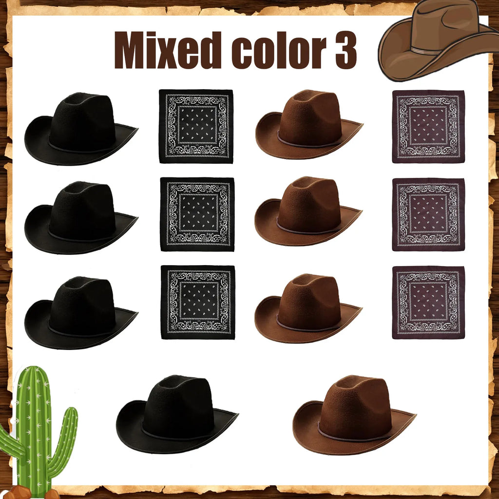 6-48Set Kids Western Cowboy Hats with Bandanas Cowboy Party Hats for Birthday Party Cosplay Costume Party Western Party Favors - Big Tim's Magic Emporium