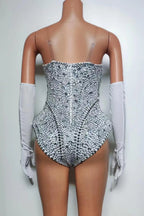 Western Cowboy Showgirl Bodysuit, Hat & Gloves 3-Piece Stage Costume Set