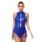 Glitter Sequin Fringe Latin Dance Leotard & Backless Performance Bodysuit
