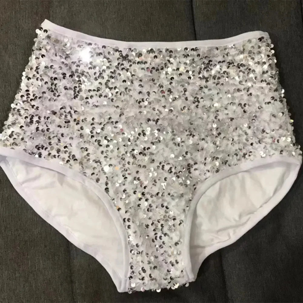 High-Waist Sequined Disco Briefs & Stage Performance Hot Pants