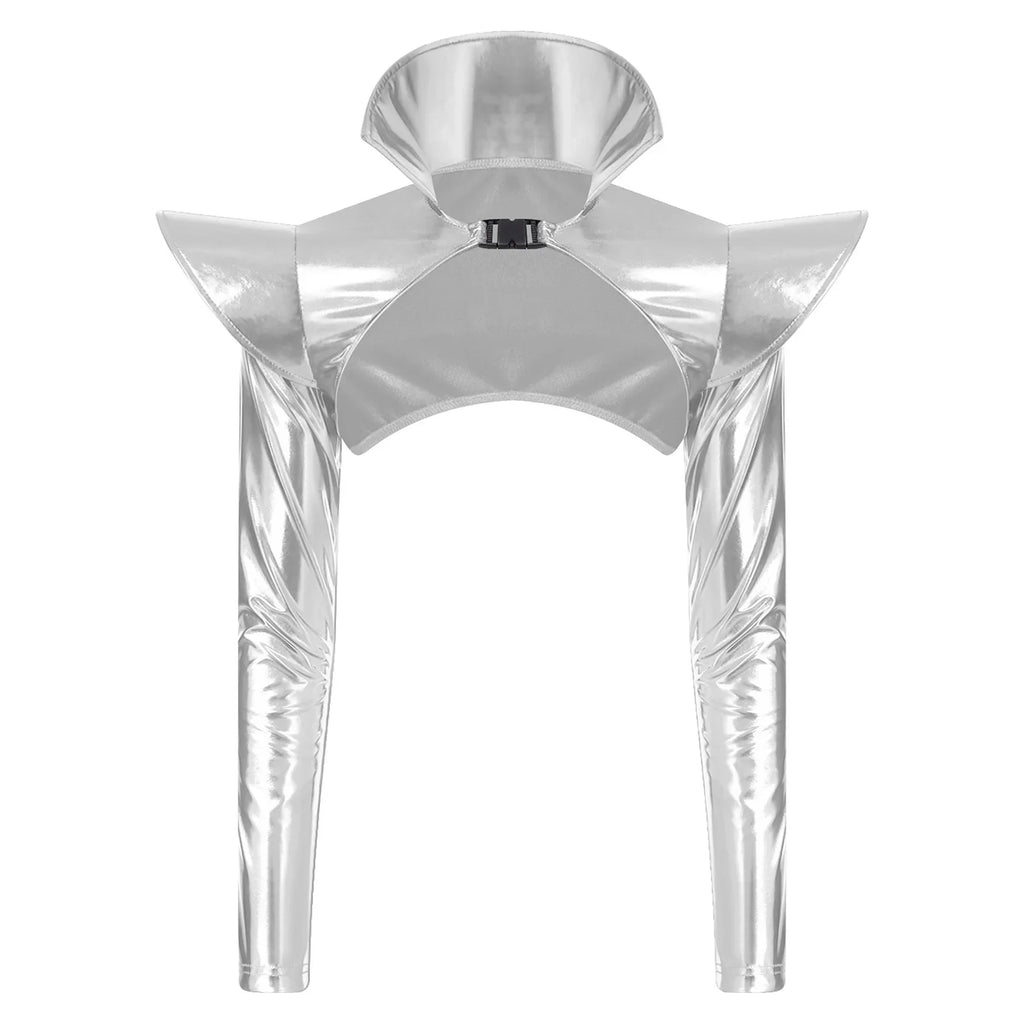 Metallic Shoulder Armor Shrug Crop Top & Sleeves Futuristic Pauldron Stage Costume