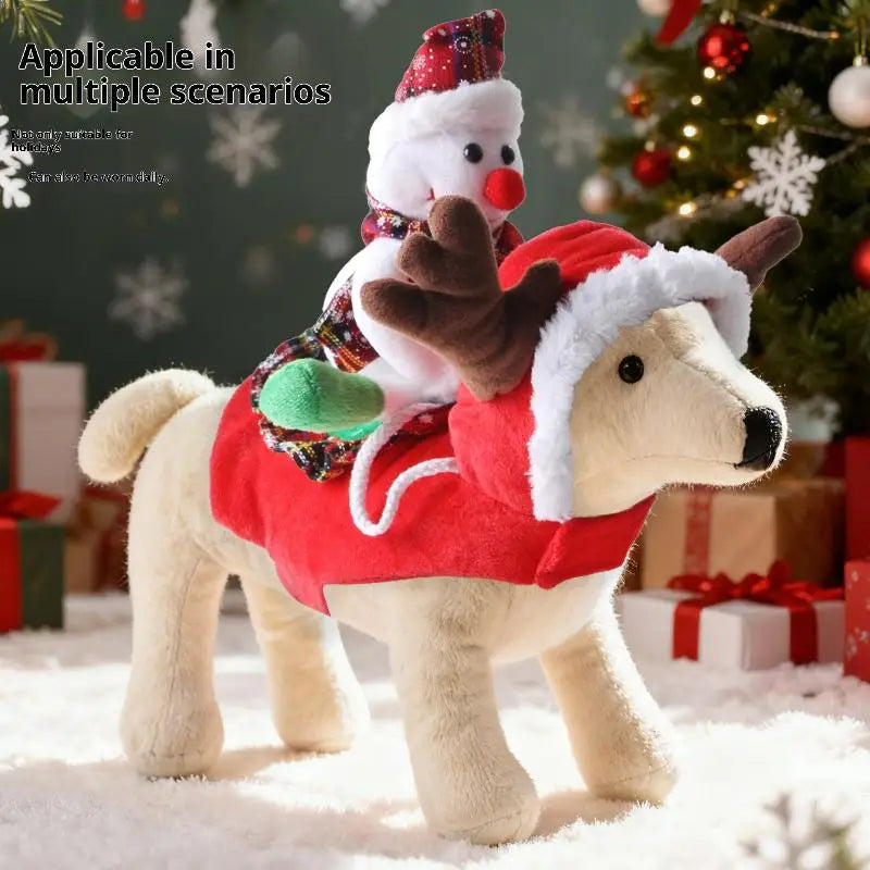 Funny Pet Christmas Snowman Riding Horse Costumes Dressed Up Dogs Cats Puppy Cosplay Party French Bulldog Chihuahua Pet Clothing