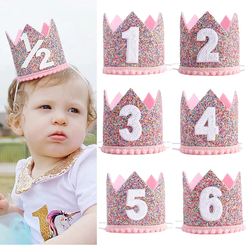 Birthday Party Hats Half Year Old Birthday Cap Baby Shower Princess Crown 1st 2nd 3rd 4th Year Old Number Kids Birthday Headband - Big Tim's Magic Emporium