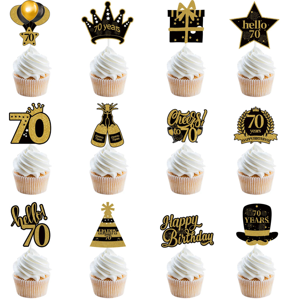 30th 40th 50th 60th Birthday Party Cake Toppers Black Gold Birthday Party Cake Decoration 18 30 40 50 60 Year Birthday Supplies