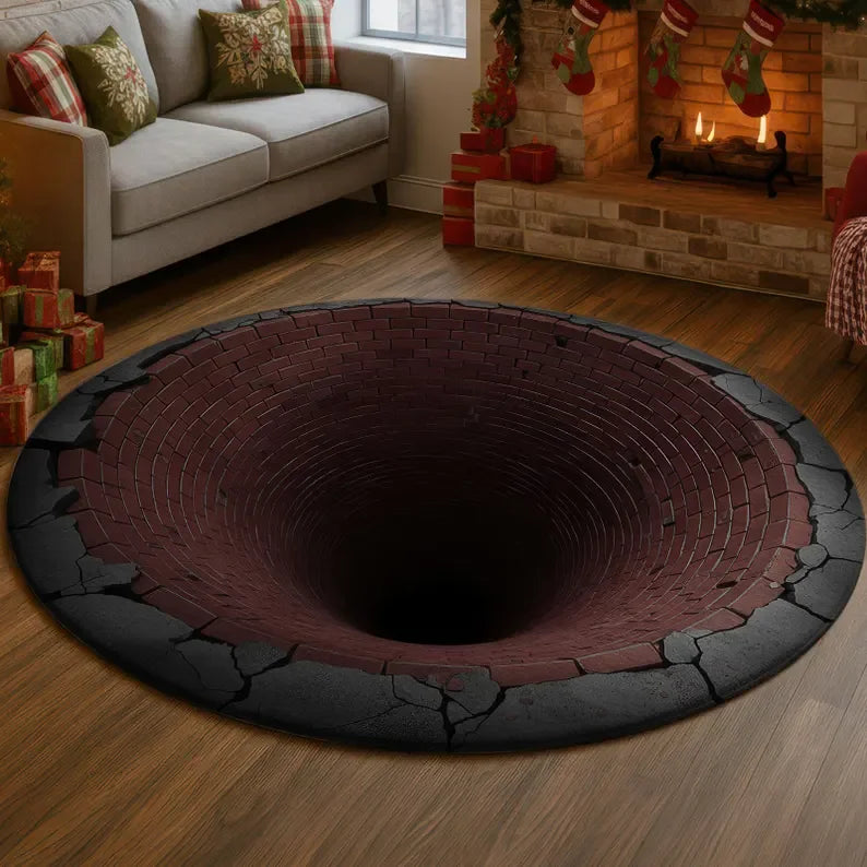 Optical Illusion Rug 3D Vortex Pattern Round Modern Design Retro Home Decoration Carpet