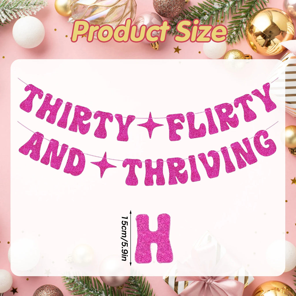 Hot Pink Thirty Flirty And Thriving Banner Talk Thirty to Me Banner for Women's 30th Birthday Party Decorations - Big Tim's Magic Emporium