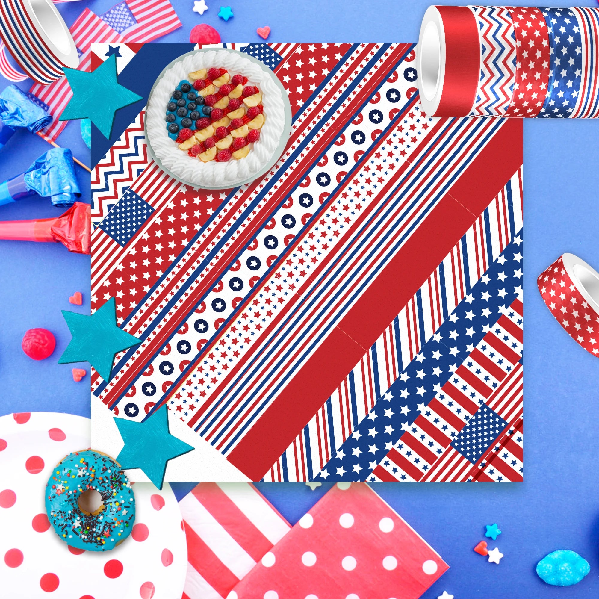 Blue USA July 4th Day Handbook Background DIY Scrapbook Paper and Washi Tape Material Background DIY Origami Decorative Paper