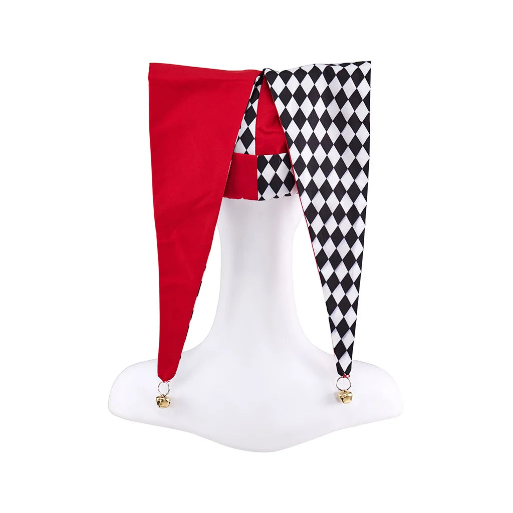 Jester Costume Hat Women Harlequin Jester Halloween Party Fancy Chessboard Lattice Jester Cap With Gold Bells Headpiece - Big Tim's Magic Emporium