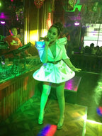 White Faux Leather Studded Stage Dress & Fluffy Skirt Pop Singer Costume Set