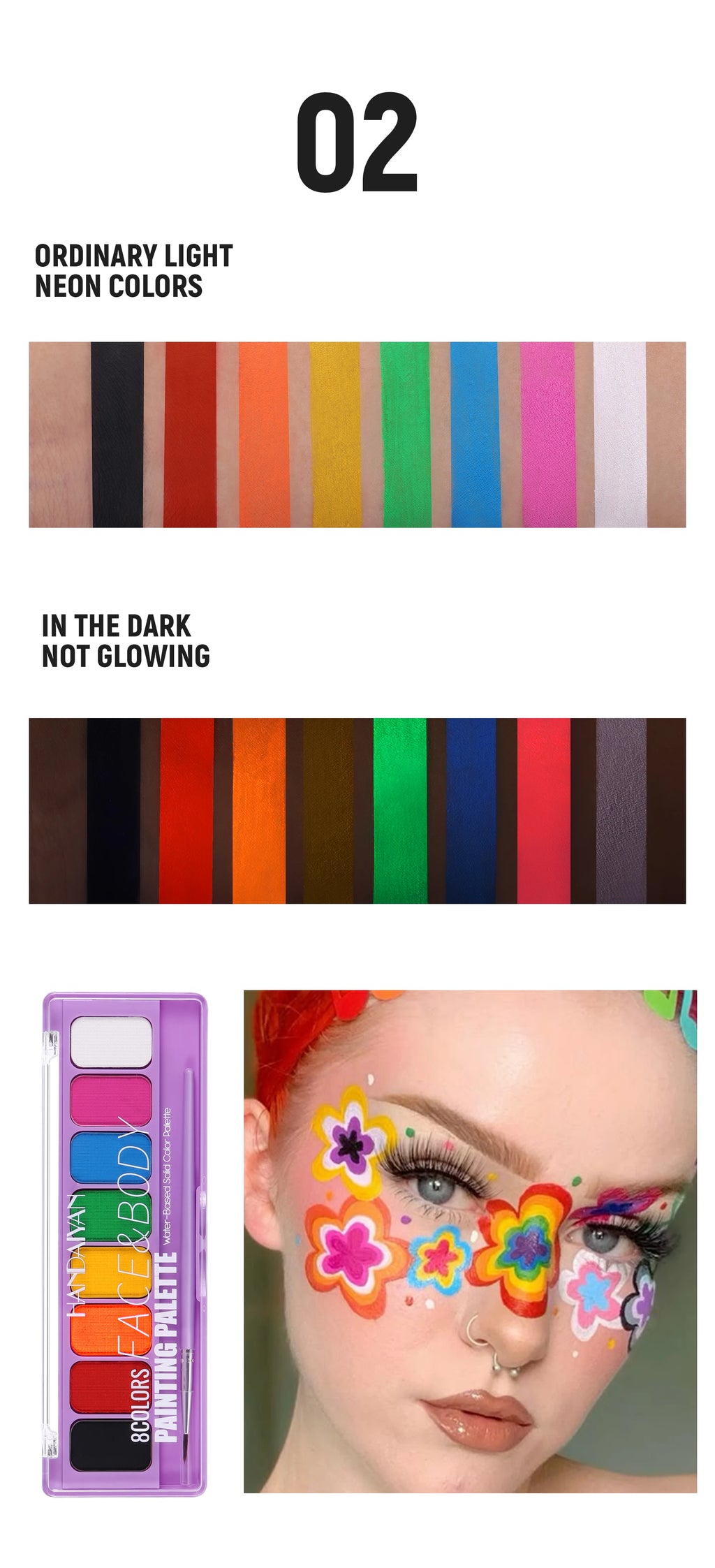 8 Color Face Body Paint Palette Water Soluble Fluorescent UV Makeup Halloween Party Cosmetics Fancy Dress Beauty